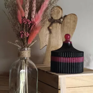 Boite Pompon noire et rose