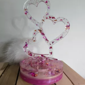 Bougeoir triple cœurs rose paillettes