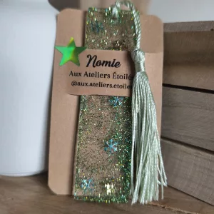 Mini marque-page bleu vert paillettes