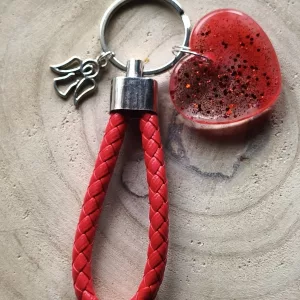 Porte-clé sangle rouge coeur